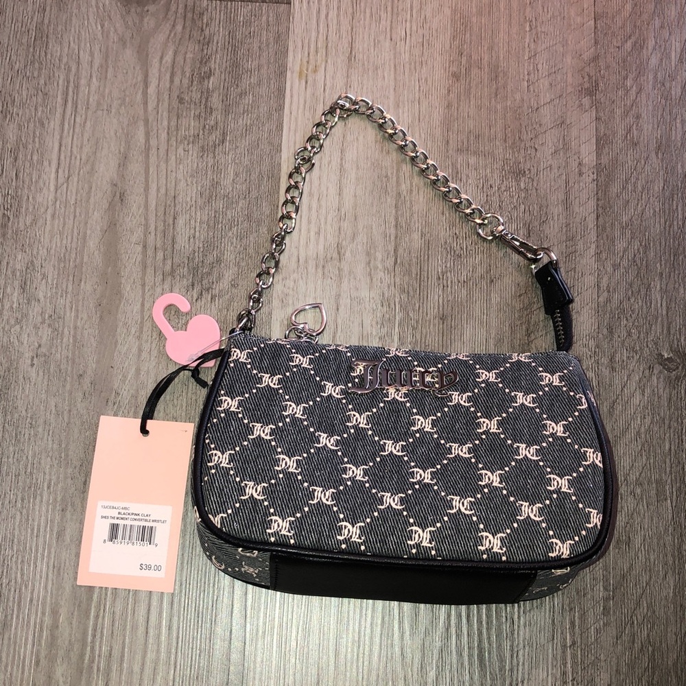 Juicy Couture Black Pink Clay She’s The Moment Convertible Mini Wristlet NWT
